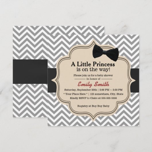 Classy Chevron Stripes Little Princess Baby shower Kaart (Voorkant / Achterkant)