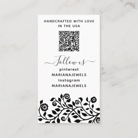 Classy Chic Black en White Earling Display Kaarten Visitekaartje (Achterkant)