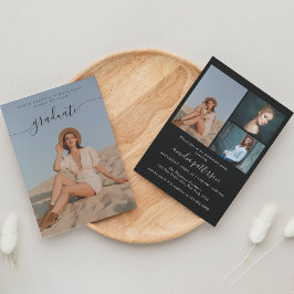 Classy Chic Black Photo Collage Graduparty Kaart