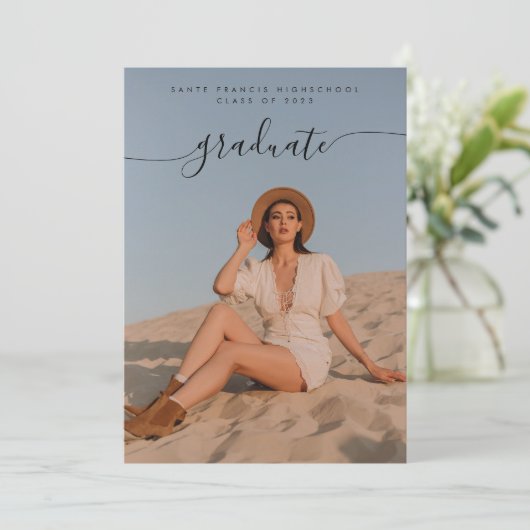 Classy Chic Black Photo Collage Graduparty Kaart (Staand voorkant)