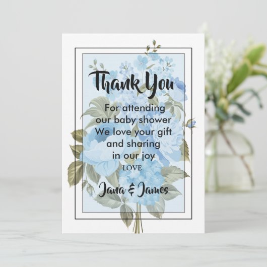 Classy Chic blauw bloemen dank u Kaart (Staand voorkant)