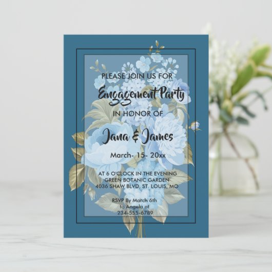 Classy Chic blauw bloemig Verloving Kaart (Staand voorkant)