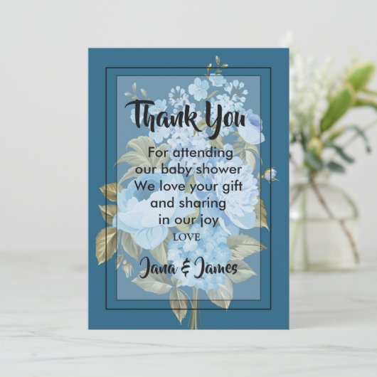 Classy Chic Blue floral Bedankt Kaart (Staand voorkant)