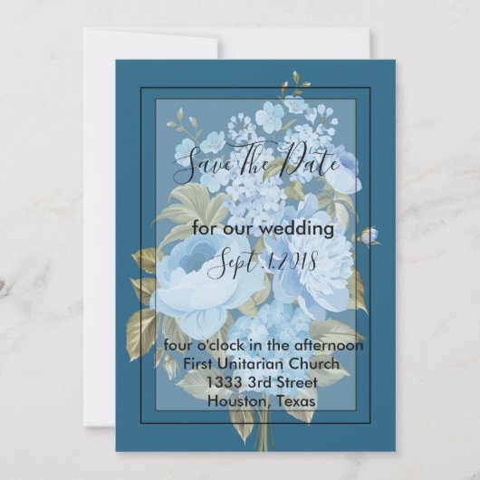 Classy Chic blue floral save the date Kaart (Voorkant)