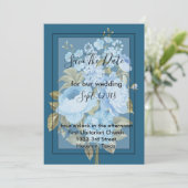 Classy Chic blue floral save the date Kaart (Staand voorkant)