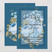 Classy Chic blue floral save the date Kaart (Voorkant / Achterkant)