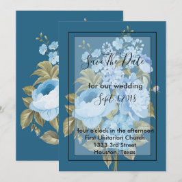 Classy Chic blue floral save the date Kaart