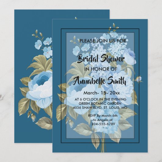 Classy Chic blue floral Vrijgezellenfeest Kaart (Voorkant / Achterkant)