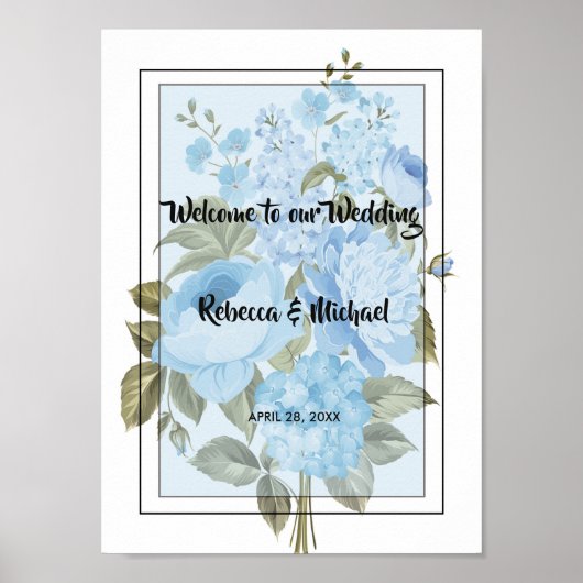 Classy Chic blue floral Welcome Poster (Voorkant)