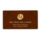 Classy Chic Brown Textuur & Goud Initiaal Verzendi Etiket (Voorkant)