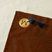 Classy Chic Brown Textuur & Goud Monogram Initiaal Strandlaken (In situ)