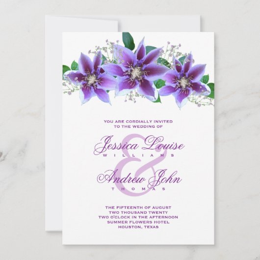 Classy Chic Clematis bruiloft uitnodiging (Voorkant)