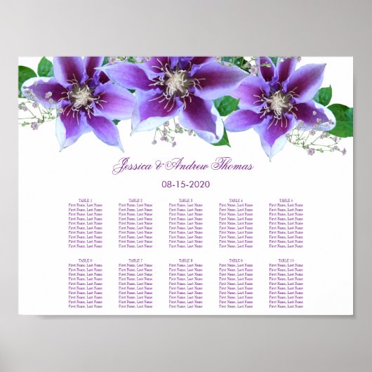 Classy Chic Clematis Wedding Seating Chart Poster (Voorkant)
