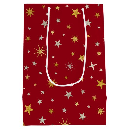 Classy Chic Elegant Gold Silver Red Kerstster Medium Cadeauzakje (Achterkant)