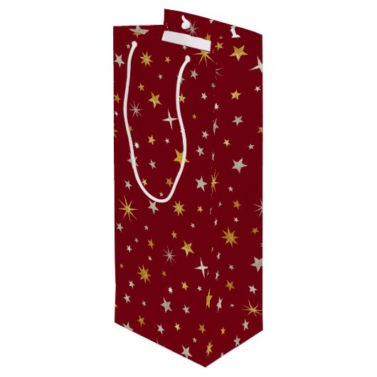 Classy Chic Elegant Gold Silver Red Kerstster Wijn Cadeautas (Achterkant Gekanteld)