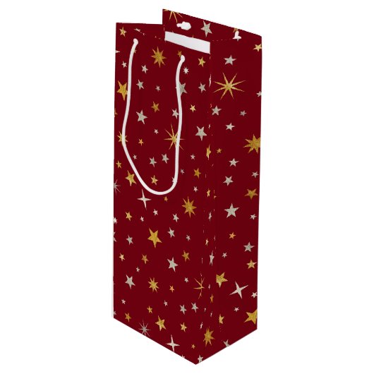 Classy Chic Elegant Gold Silver Red Kerstster Wijn Cadeautas (Voorkant Gekanteld)