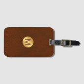 Classy Chic Faux Bruin Leer & Goud Monogram Bagagelabel (Voorkant (horizontaal))