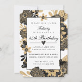 Classy Chic Floral Black Gold Birthday Uitnodiging (Voorkant)