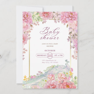 Classy Chic Floral Golden Lijst Baby shower Kaart