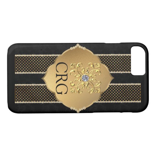 Classy Chic Gold Black Bling Monogram Case-Mate iPhone Case (Achterkant (Horizontaal))
