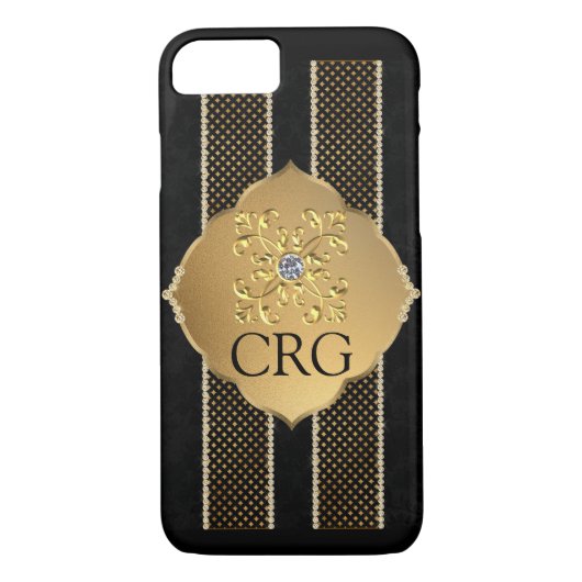 Classy Chic Gold Black Bling Monogram Case-Mate iPhone Case (Achterkant)