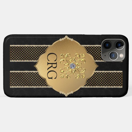 Classy Chic Gold Black Bling Monogram Case-Mate iPhone Case (Achterkant (horizontaal))