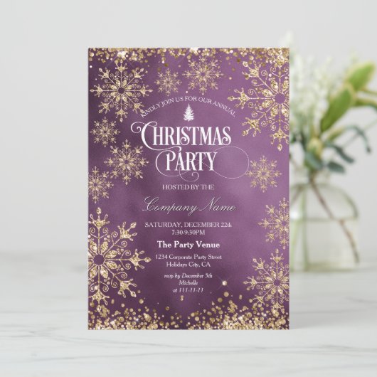 Classy Chic Gold Glitter Corporate Christmas Party Kaart (Staand voorkant)