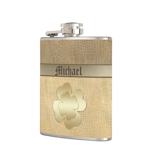 Classy chic gouden shamrock leder heupfles (Links)