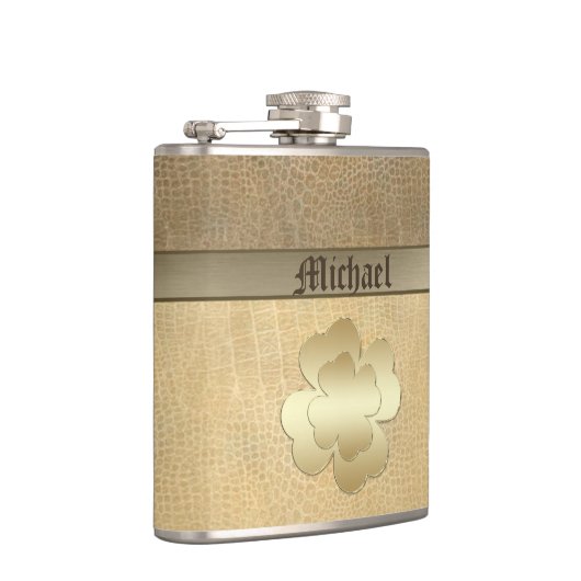 Classy chic gouden shamrock leder heupfles (Rechts)