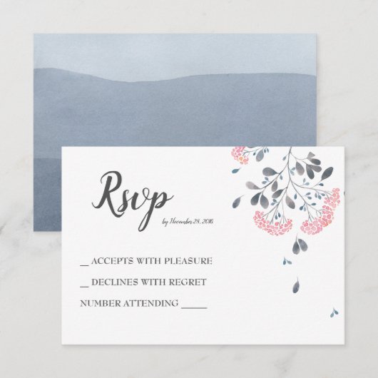 Classy chic grijs roze waterverf bruiloft RSVP Kaartje (Voorkant / Achterkant)