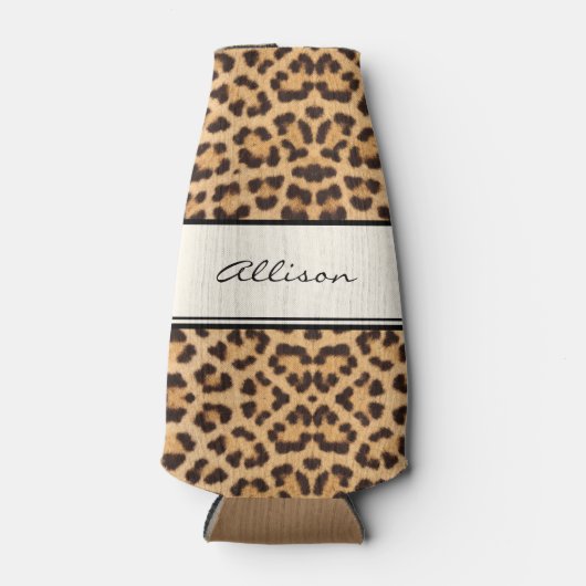 Classy Chic Leopard-afdrukken op maat Flesjeskoeler (Voorkant)