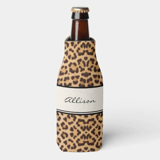 Classy Chic Leopard-afdrukken op maat Flesjeskoeler (Fles Voorkant)