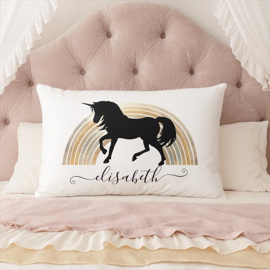 Classy Chic Luxury Black en Gold Rainbow Unicorn Kussen