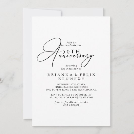 Classy Chic Minimalist 50th Wedding Jubileum Kaart (Voorkant)
