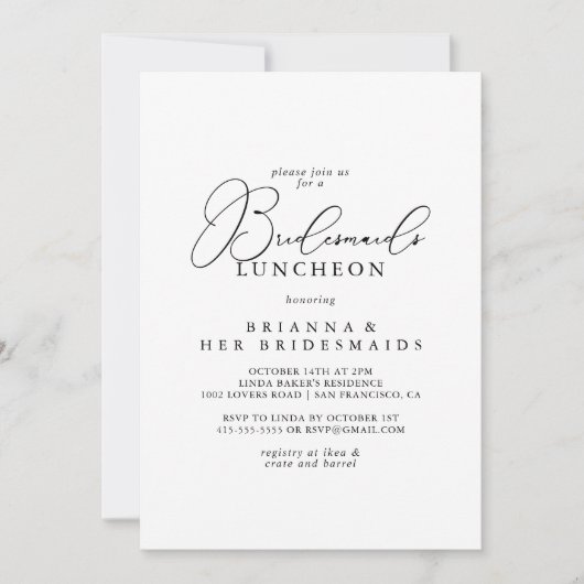 Classy Chic Minimalist Bridesmaids Luncheon Shower Kaart (Voorkant)