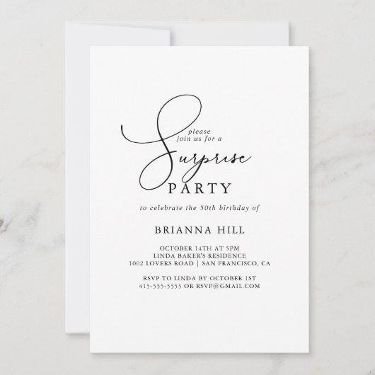 Classy Chic Minimalist Surprise Party Kaart (Voorkant)