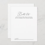 Classy Chic Minimalist Wedding Bucket List-kaarten Briefkaart<br><div class="desc">Deze klastige kleine,  minimalistische trouwemmer-lijstkaarten zijn de perfecte activiteit voor een rustige trouwreceptie of vrijgezellenfeest. Het eenvoudige en elegante ontwerp kenmerkt klassieke en fancy manuscripttypografie in zwart-wit. Verander de formulering om het even welke levensgebeurtenis aan te passen. Het teken van de Bucket lijst wordt afzonderlijk verkocht.</div>