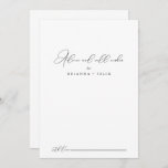 Classy Chic Minimalist Wedding Well Wishes Advieskaart<br><div class="desc">Deze klastige kleine, minimalistische bruiloft wenst een goede advieskaart voor een rustige bruiloft. Het eenvoudige en elegante ontwerp kenmerkt klassieke en fancy manuscripttypografie in zwart-wit. Deze kaarten zijn perfect voor een bruiloft, vrijgezellenfeest, baby shower, graduatiedag en nog veel meer. Pas de kaarten aan met de namen van de bruid en...</div>