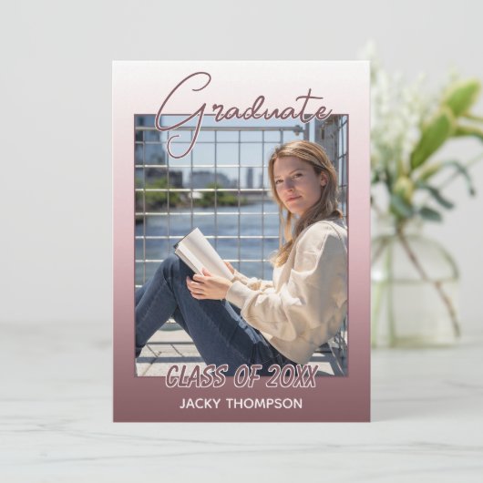 Classy Chic Ombre Mauve Taupe Dark Pink Afstuderen Aankondiging (Staand voorkant)