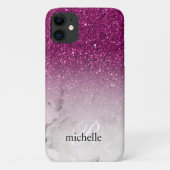 Classy Chic Paars Glitter Ombre Marble Monogram Case-Mate iPhone Case (Achterkant)