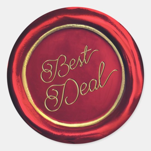Classy Chic Red en Gold Best Deal Wax Seal Sticker (Voorkant)