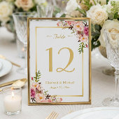 Classy Chic Roze Bloemen Goud Bruiloft Tafel Numme Kaart