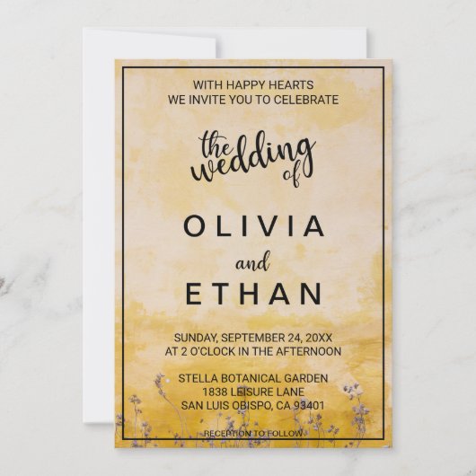 Classy chic rustic yellow dusty floral Wedding Inv Kaart (Voorkant)