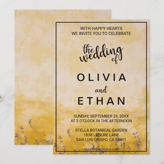 Classy chic rustic yellow dusty floral Wedding Inv Kaart (Voorkant / Achterkant)