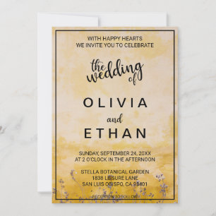 Classy chic rustic yellow dusty floral Wedding Inv Kaart