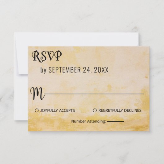 Classy chic rustic yellow dusty floral Wedding RSV RSVP Kaartje (Voorkant)