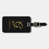 Classy Chic Script Monogram zwart en Gold Custom Bagagelabel (Voorkant horizontaal)