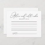 Classy Chic Wedding Advice Card Briefkaart<br><div class="desc">Deze klastige trouwerij voor een trouwe bruiloft is perfect. Het eenvoudige en elegante ontwerp kenmerkt klassieke en fancy manuscripttypografie in zwart-wit. Deze kaarten zijn perfect voor een bruiloft, vrijgezellenfeest, baby shower, graduatiedag en nog veel meer. Pas de kaarten aan met de namen van de bruid en de bruidegom, ouders-aan-zijn of...</div>