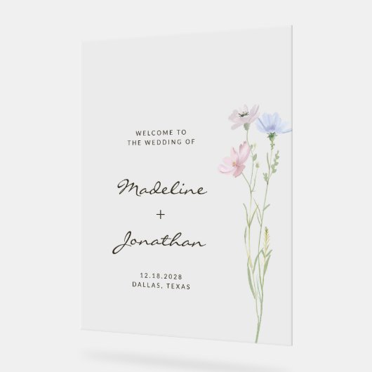 Classy Chic Wildflower Beige Wedding Welkomstbord Acryl Bord (Hoek)