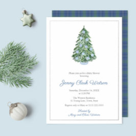 Classy Chinoiserie Kerst Baby shower voor Jongen Folie Uitnodiging